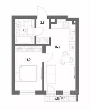 1-к кв. Калининградская область, Гурьевск ул. Имени Антона Пошкуса, ...