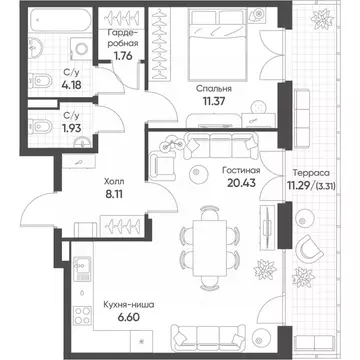 2-к кв. Татарстан, Казань Квартал Сюита жилой комплекс (57.7 м)