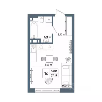 Студия Башкортостан, Уфа 42-й кв-л,  (27.66 м)