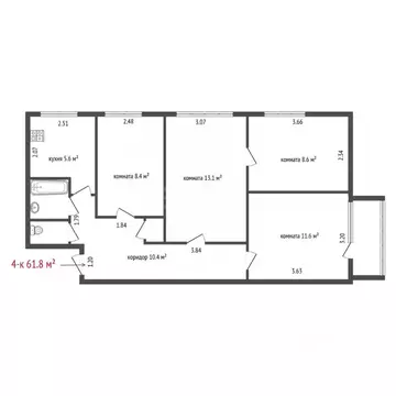 4-к кв. Свердловская область, Екатеринбург ул. Шефская, 91к2 (61.8 м)