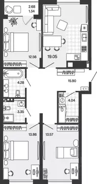 3-к кв. Калининградская область, Гурьевский муниципальный округ, пос. ...