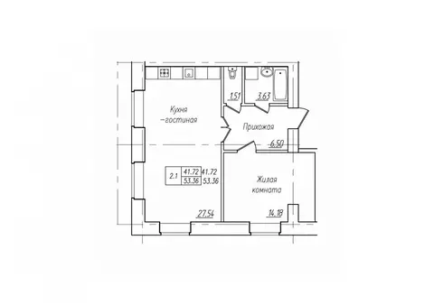 2-к кв. Чувашия, Чебоксары ул. Фридриха Энгельса, поз7 (53.36 м)