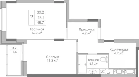 2-к кв. Липецкая область, Липецк Московская ул., 159к1 (48.7 м)