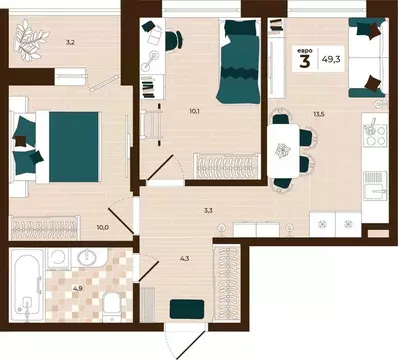 3-к кв. Тульская область, Тула ул. Академика Насоновой, 3 (49.3 м)