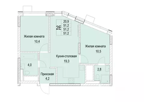 2-к кв. Московская область, Мытищи ул. Академика Каргина, 26А (51.2 м)