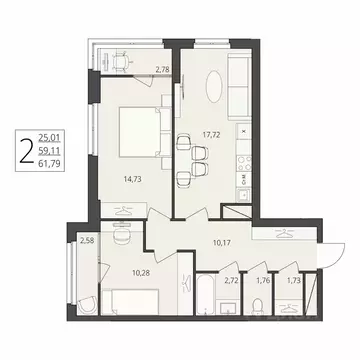2-к кв. Волгоградская область, Волгоград ул. Степана Разина, 27 (61.79 ...