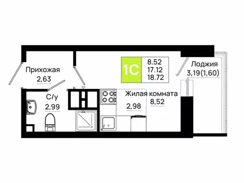 Квартира-студия: Ростов-на-Дону, квартал Нефтекачка (18.72 м)