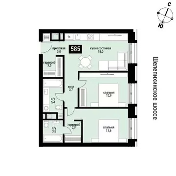 2-комнатная квартира: Москва, Шмитовский проезд, 40 (66.8 м)
