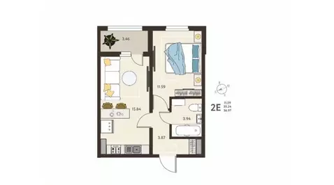 1-к кв. Курская область, Курск ул. Энгельса (36.97 м)