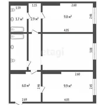 3-к кв. Саха (Якутия), Якутск ул. Петра Алексеева, 21/5 (53.5 м)