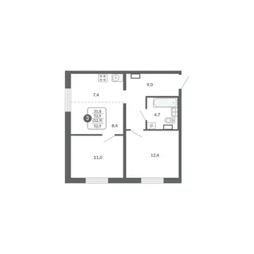 3-к кв. Кировская область, Киров ул. Потребкооперации, 34к1 (52.9 м)