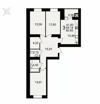 3-к кв. Рязанская область, Рязань ул. Княжье Поле, 10 (85.83 м)