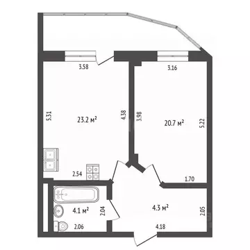 1-к кв. Тюменская область, Тюмень ул. Федюнинского, 64 (48.3 м)