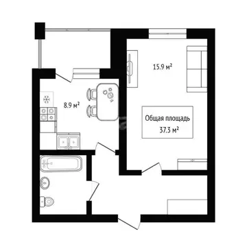 1-комнатная квартира: Бердск, улица Рогачёва, 18А (37.3 м)