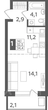 1-к кв. Башкортостан, Уфа ул. Орджоникидзе, 34 (34.4 м)
