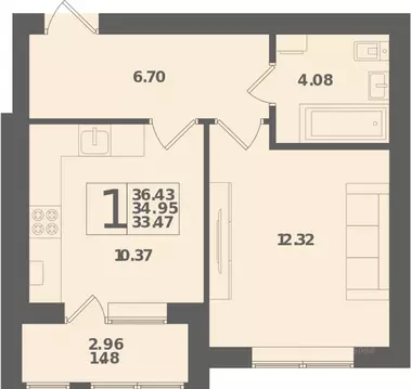 1-к кв. Калининградская область, Зеленоградский муниципальный округ, ...
