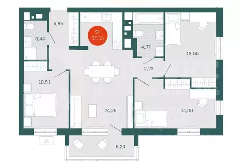 3-к кв. Тюменская область, Тюмень Одесская ул., 7к1 (78.5 м)