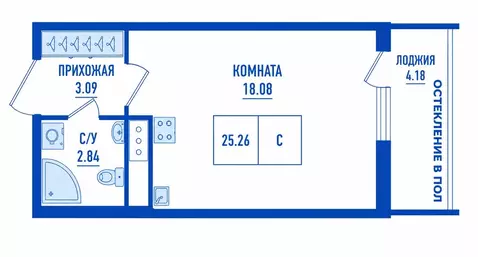 Квартира-студия: Санкт-Петербург, Кубинская улица, 76к1 (25 м)