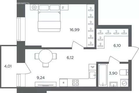 1-комнатная квартира: Пермь, микрорайон ДКЖ (43.55 м)