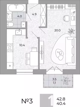 1-к кв. Калининградская область, Гурьевский муниципальный округ, пос. ...