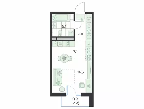 Квартира-студия: Ильинский, Театральная улица, 2 (32.4 м)