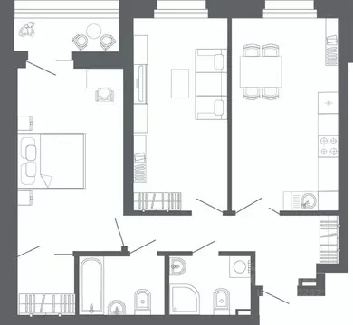 2-к кв. Свердловская область, Екатеринбург ул. Комсомольская, 67 (70.9 ...