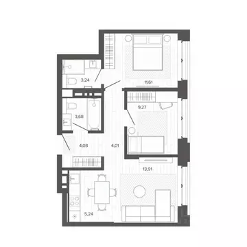 3-к кв. Алтайский край, Барнаул ул. Сизова, 20 (55.04 м)