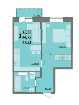1-к кв. Ульяновская область, Ульяновск Кольцевая ул., 41 (47.51 м)
