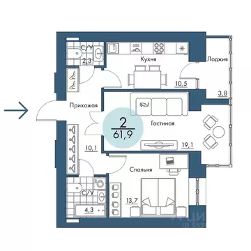 2-к кв. Красноярский край, Красноярск Пашенный мкр, Портовый жилой ...