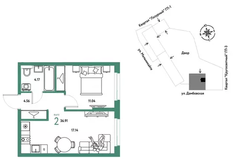 2-комнатная квартира: Тюмень, Хабаровская улица (36.91 м)