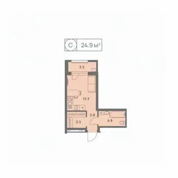 1-к кв. Пермский край, Пермь Трамвайная ул., 27 (24.9 м)