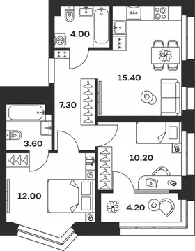 2-к кв. Тульская область, Тула ул. Михеева (56.7 м)