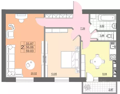 2-к кв. Смоленская область, Смоленск Краснинское ш., 26А (59.03 м)
