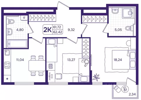 2-к кв. Приморский край, Владивосток ул. Борисенко (62.42 м)