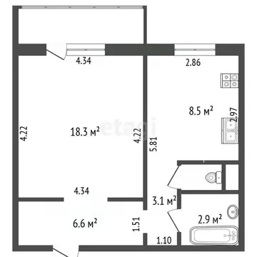1-к кв. Челябинская область, Челябинск ул. Агалакова, 28 (40.5 м)