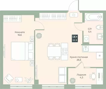 1-к кв. Курганская область, Курган Заозерный жилрайон, 6А мкр, ул. ...