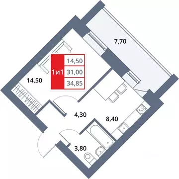 1-к кв. Башкортостан, Октябрьский 33-й мкр,  (34.85 м)