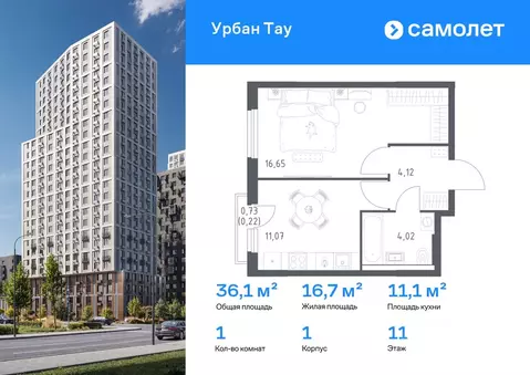 1-к кв. Башкортостан, Уфа ул. Минигали Губайдуллина, 8к9 (36.08 м)