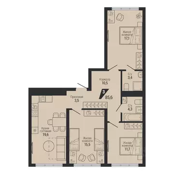 3-к кв. Свердловская область, Екатеринбург Вторчермет жилрайон,  (85.6 ...