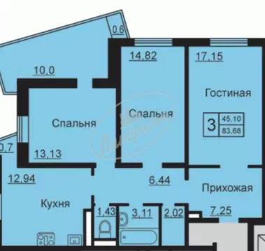 3-комнатная квартира: Калуга, микрорайон Анненки, улица Анненки, 38к1 ...