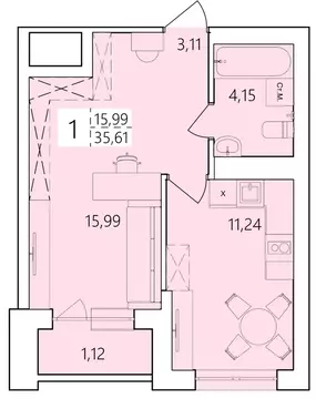 1-к кв. Башкортостан, Уфа ул. Пожарского, 237 (35.61 м)