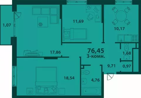 3-к кв. Ульяновская область, Ульяновск ул. Аблукова, 24 (76.45 м)