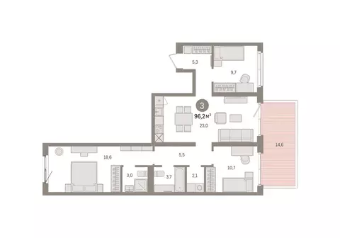 3-комнатная квартира: Екатеринбург, Торфяной переулок, 10 (96.2 м)