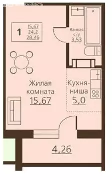 Квартира-студия: Челябинск, улица Маршала Чуйкова, 14 (27 м)