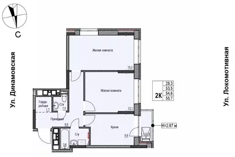 2-к кв. Удмуртия, Ижевск Локомотивная ул., 2 (54.6 м)