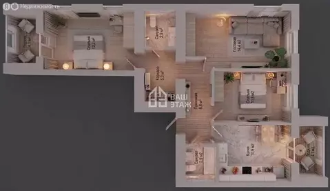 3-комнатная квартира: Калуга, микрорайон Турынино, Советская улица, ...