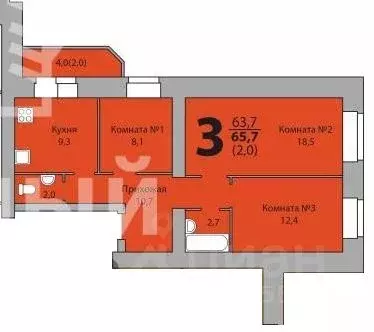3-к кв. Вологодская область, Вологда  (65.7 м)