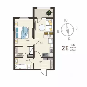 1-к кв. Воронежская область, с. Новая Усмань, Ольха мкр  (42.45 м)