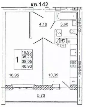 1-к кв. Смоленская область, Смоленск ул. Крупской, 54Б (41.5 м)