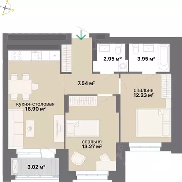 2-к кв. Свердловская область, Екатеринбург ул. Циолковского (61.86 м)